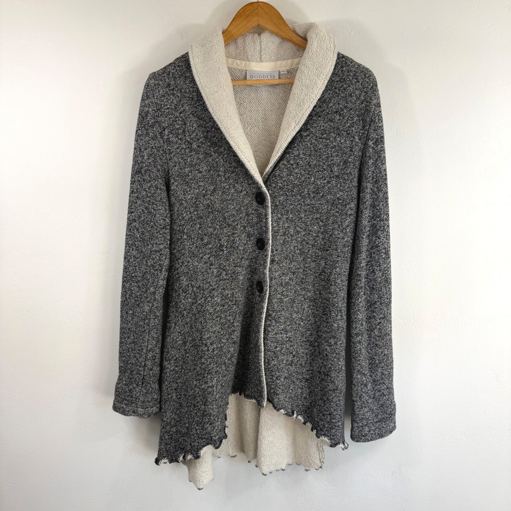 Goddess Gear 100% Cotton Cardigan L Gray Shawl Collar Lagenlook Artisan USA Made